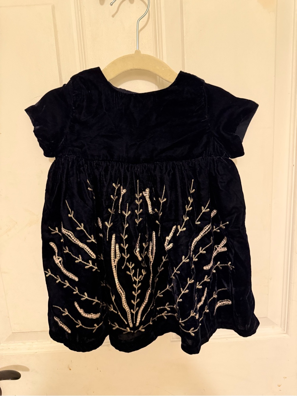 Zara Black Velvet Girls Dress with Button Front